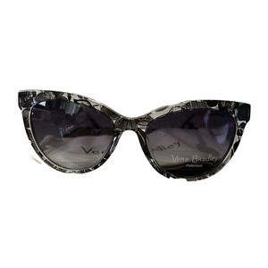NWT Vera Bradley Bedford Blooms Blue Lenses Tanya Cat Eye Black/White Sunglasses